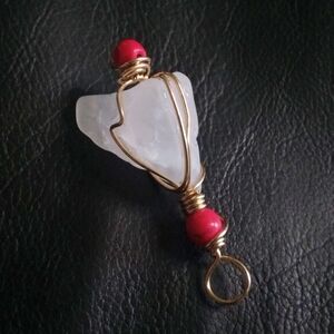 Tumbled Quartz + Pink Beads - Wire Wrapped Pendant ~ Rustic in Feminine Colors